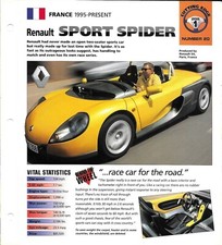 Cutting Edge folder 1995-1998 RENAULT SPORT SPIDER SPEC SHEET fact card Hot Cars picture