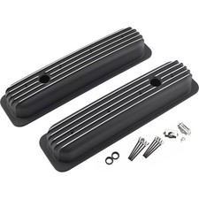 Black Short Finned Aluminum Valve Covers For Small Block Chevy 350 Vortec TBI picture