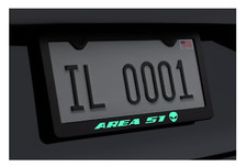 Glowing Area 51 Alien UFO License Plate Frame Premium Stainless Steel Black picture