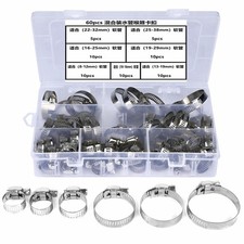60X Adjustable Hose Clamps 7 Sizes Worm Gear Stainless Steel Clamp Assortment picture