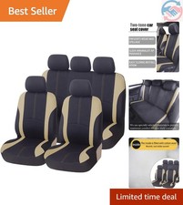 9 Piece Car Seat Covers Set Mesh Fabric Auto Seat Protectors Beige picture