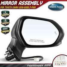 Passenger Power Mirror Heated & Blind Spot & Signal for Toyota Camry 18-24 Black picture