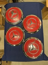 Vintage Mercedes Dog Dish Hub Caps Set Of 4 Red And Silver picture