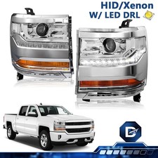 Pair Chrome Headlights For 2016-2018 Chevy Silverado 1500 HID/Xenon Headlamps picture