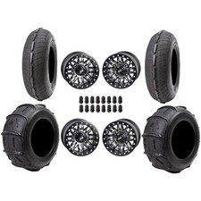 Tusk Sand Lite Tires 32x10-15 and 32x12-15 on 4x156 Teton Gun Metal Black Wheels picture