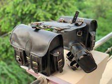  Large Genuine Leather Saddlebags for Motorcycles Large Pair with 3 Si picture