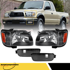 For 2001-2004 Toyota Tacoma Front Headlights Black Headlamps & Bumper Light Pair picture