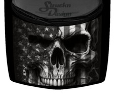 American Flag USA Skull Grim Fierce Grey Black Hood Wrap Vinyl Graphic Decal picture