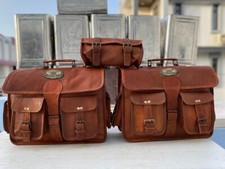 Motorcycle Brown Leather 3 Bags Side Extra Tool Bag 3 Saddlebags Saddle Panniers picture