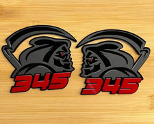 Reaper Red Eye 345 Car Truck Emblem Badge Matte Black on Black Custom Set of 2 picture