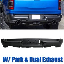 For 2019-2024 Ram 1500 Black Steel Rear Bumper W/ Dual Exhaust & Park Holes picture