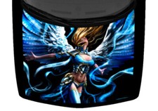 Beautiful Angel Warrior Woman Truck Hood Wrap Vinyl Car Graphic Decal Sky Blue picture