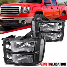 Fit 2007-2014 GMC Sierra 1500 2500HD 3500HD Black Headlights Lamps Left+Right picture