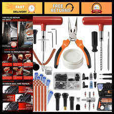 132Pcs Heavy Duty Tire Repair Kit - Professional Plug & Patch Tools for Cars, Tr picture