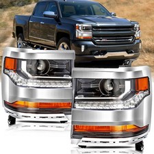 BRYGHT-Chrome Headlights For 2016-2018 Chevy Silverado 1500 HID/Xenon Left&Right picture