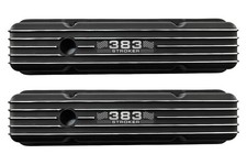 Aluminum 1958-86 Chevy SB 283–400 Valve Covers-Tall Finned– Etched 383  – Black picture