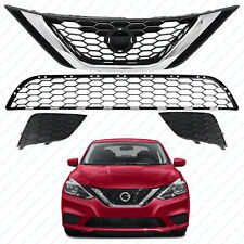 For 2016 2019 Nissan Sentra Front Upper Lower Grille and Fog Bezels Covers Set picture