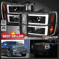 Black Fits 2007-2013 GMC Sierra 1500 2500HD 3500HD LED Tube Projector Headlights picture