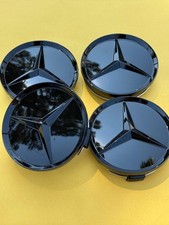 4x Mercedes Benz Center Caps All Glossy Black 2.95Inch/75mm Fits Most Models picture