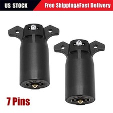 2PC 7 Way Round Blade Connector Trailer Plug RV 7 Pin Wiring Adapter picture