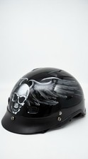Outlaw H110 Size L DOT FMVSS 218 Black Gloss Half Helmet Skull Wings Airbrushed picture