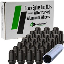 Black M12x1.50 Lug Nuts For Aftermarket Wheels - Closed End Spline - Set of 27 picture