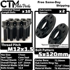 2x 17mm Thick 5x120 72.56mm C.B Wheel Spacer Kit Black 12x1.5 Bolt Fit BMW Model picture