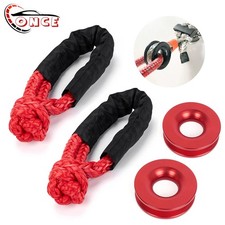 2x Heavy Duty Recovery Ring Snatch Block Pulley + 2x Soft Shackle Tow Winch Rope picture