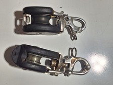 Pair Vintage Nicro-Fico Sailboat Snatch Blocks Swivel Snap Shackles Rubber 5/8 picture