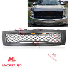 Fits Chevy Silverado 1500 2007-2013 Front Upper Grille With Lights Matte Black picture