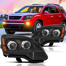 For 2007-2012 GMC Acadia Halogen Headlights Headlamps Assembly Black Left+Right picture