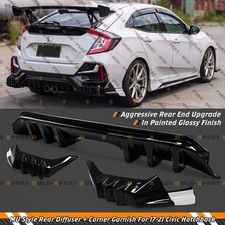 For 2017-2021 Civic Hatchback FK7 MU Rear Bumper Diffuser + White Corner Garnish picture
