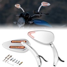 8mm 10mm Motorcycle Mirrors with Brake & Turn Signal Rear LED Mirror Teardrop picture