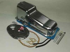 58-79 SBC Small Block Chevy Polish Finn Aluminum Oil Pan Gasket Timing Cover Kit picture