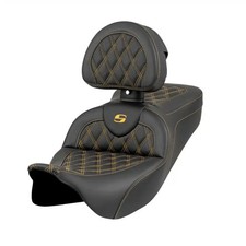 Saddlemen® Roadsofa™ Seat - Lattice - Gold Stitch - w/ Backrest - FL '08-'23 picture