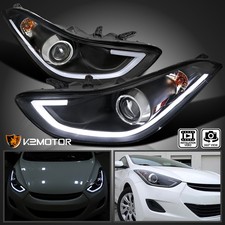 Black Fit 2011-2013 Hyundai Elantra 4Dr LED Tube Projector Headlights Lamp LH+RH picture