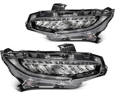 2Pcs Pair Full LED DRL Headlights w/Bulb For 2016-2021 Honda Civic Chrome picture