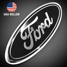 BLACK & CHROME 2005-2014 Ford F150 FRONT GRILLE/ TAILGATE 9 inch Oval Emblem 1PC picture