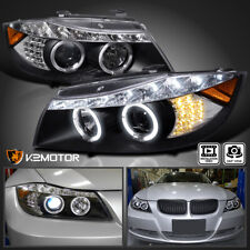 Black Fits 2006-2008 BMW E90 325i 328i Sedan LED Halo Projector Headlights Lamps picture