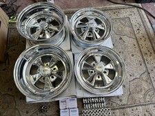 CRAGAR SS STAGGERED 15x6 & 15x8 CHROME w/ CENTER CAPS & LUGS CHEVY FORD MOPAR picture