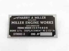 DATA PLATE FOR VINTAGE HARRY MILLER ENGINE WORKS USA |Fit For picture
