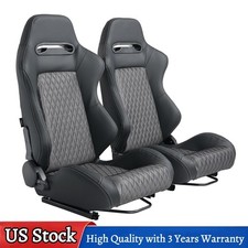 For Toyota Pair Reclinable Bucket Racing Seats With Sliders Kit Black/Gray PVC picture