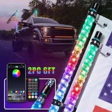 Pair 6ft LED Whip Lights RGB Chase Antenna w/ Flag & Remote for UTV ATV 2FT 4FT picture