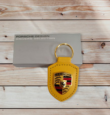 New Porsche Yellow Leather Key Fob Keyring - Genuine with Crest Logo - Freeship picture