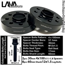 2PC 30MM THICK 4X100 57.1MM C.B WHEEL SPACER+12X1.5 BOLT FIT VOLKSWAGEN AND MORE picture