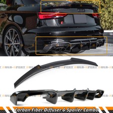 FOR 2017-20 AUDI S3 A3 SLINE CARBON FIBER REAR DIFFUSER + M4 STYLE TRUNK SPOILER picture