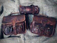 1 Pair Vintage Look Leather Real Motorcycle Saddle Bag Brown Swingarm 2 Side bag picture