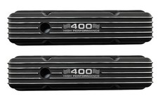 Aluminum 1958-86 Chevy SB 283–400 Valve Covers-Tall Finned– Etched 400  – Black picture