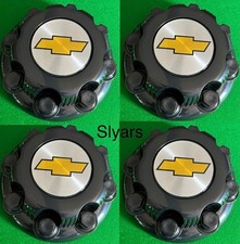 New 4pcs. Black Wheel Center Hub Cap Silver Chevy  1500 HD 2500 3500 8 Lug picture