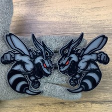 Hornet Badges Emblem BEE Murderous Gray Red Eye, 2 BADGES Fender Angry Agressive picture